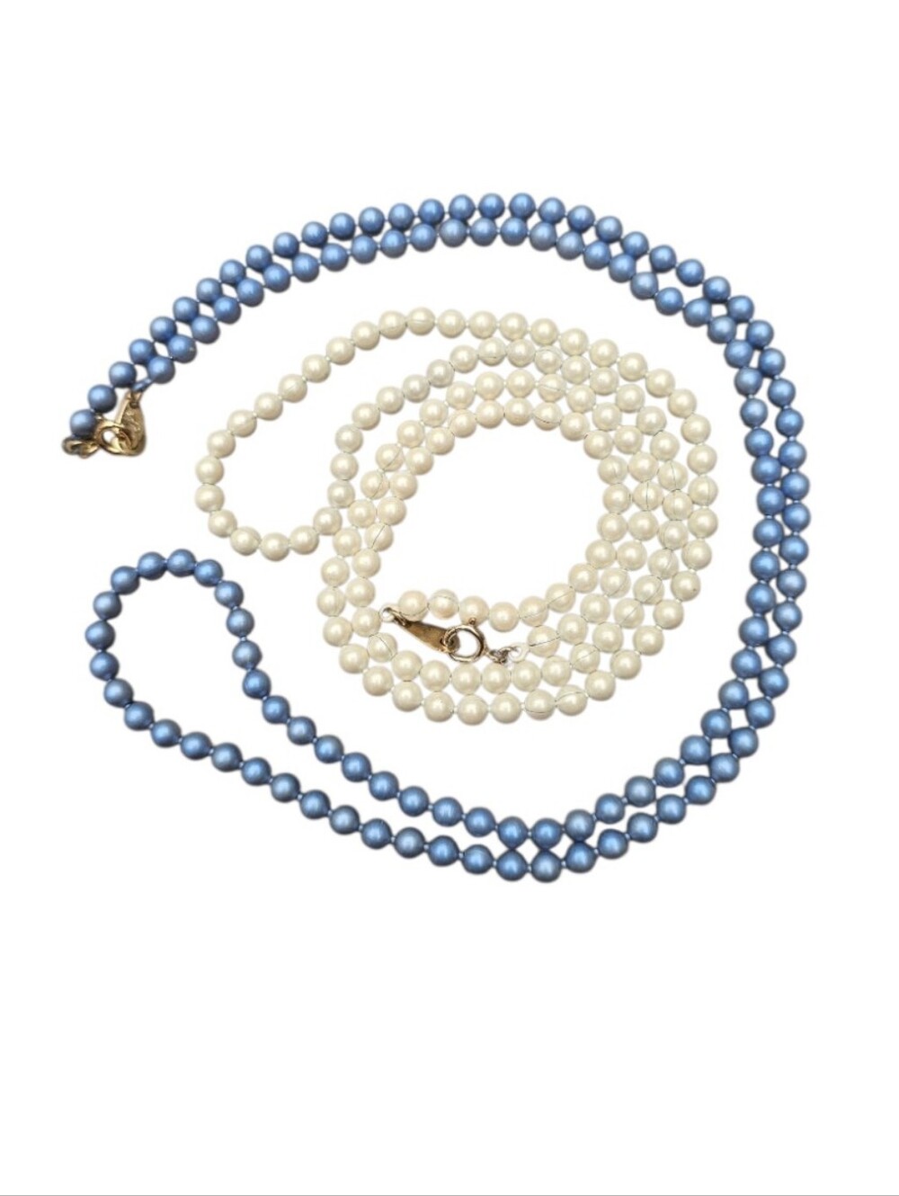 Vintage Oops A Daisy Blue and White Enamel Metal Beaded Necklaces